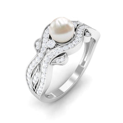 Designer Freshwater Pearl and Diamond Anniversary Band Ring