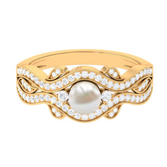 Designer Freshwater Pearl and Diamond Anniversary Band Ring