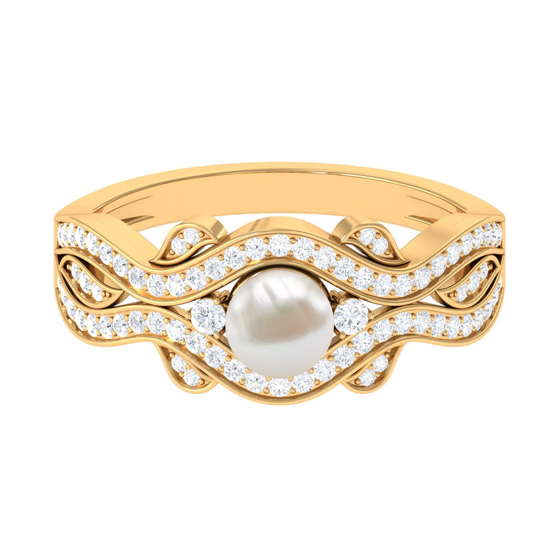 Designer Freshwater Pearl and Diamond Anniversary Band Ring