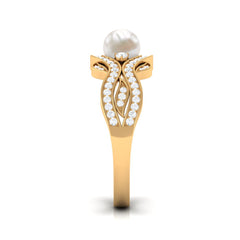 Designer Freshwater Pearl and Diamond Anniversary Band Ring
