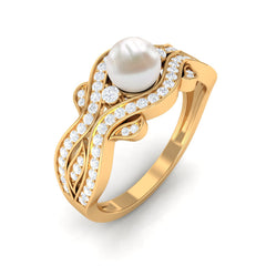 Designer Freshwater Pearl and Diamond Anniversary Band Ring
