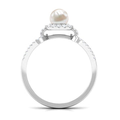 2.50 CT Freshwater Pearl and Diamond Engagement Ring with Split Shank
