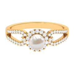 2.50 CT Freshwater Pearl and Diamond Engagement Ring with Split Shank