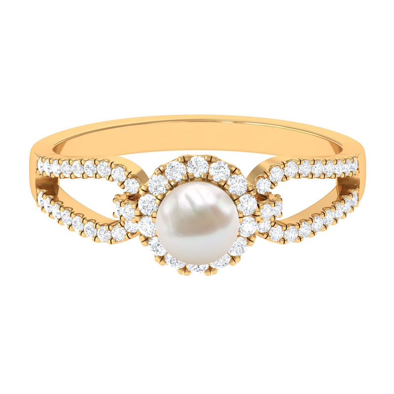 2.50 CT Freshwater Pearl and Diamond Engagement Ring with Split Shank