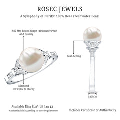 Bead Set Freshwater Pearl Solitaire Split Shank Ring with Diamond