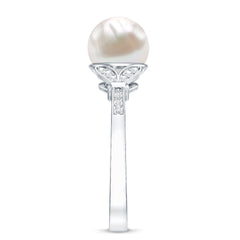 Bead Set Freshwater Pearl Solitaire Split Shank Ring with Diamond
