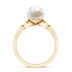Bead Set Freshwater Pearl Solitaire Split Shank Ring with Diamond
