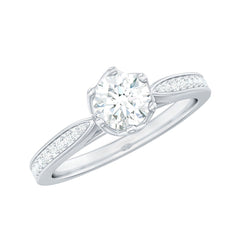 3/4 CT Zircon Engagement Ring with Side Stones in Gold