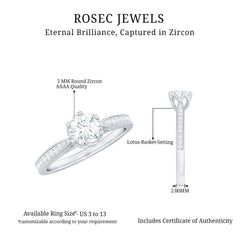3/4 CT Zircon Engagement Ring with Side Stones in Gold
