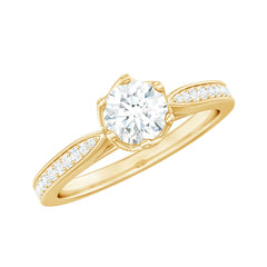 3/4 CT Zircon Engagement Ring with Side Stones in Gold