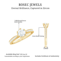3/4 CT Zircon Engagement Ring with Side Stones in Gold