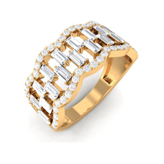 Round and Baguette Cut Zircon Classic Wedding Band Ring