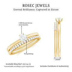 3/4 CT Cubic Zirconia Solitaire Simple Ring Set in Gold
