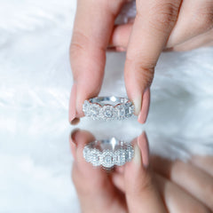 Classic Cubic Zirconia Halo Wedding Band Ring