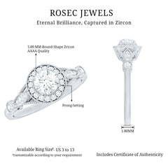 Antique Zircon Engagement Ring with Milgrain Gold