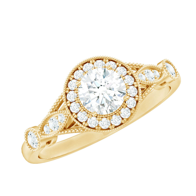 Antique Zircon Engagement Ring with Milgrain Gold