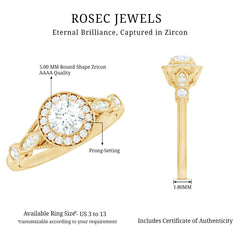 Antique Zircon Engagement Ring with Milgrain Gold