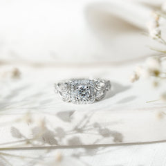 Zircon Vintage Inspired Halo Engagement Ring