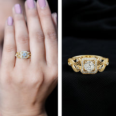 Zircon Vintage Inspired Halo Engagement Ring
