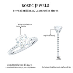 2.75 CT Zircon Solitaire Engagement Ring with Side Stones