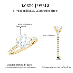 2.75 CT Zircon Solitaire Engagement Ring with Side Stones