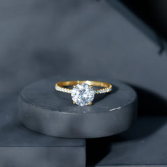 Round Zircon Solitaire Engagement Ring