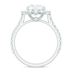 Zircon Round Engagement Ring with Floating Halo and Side Stones