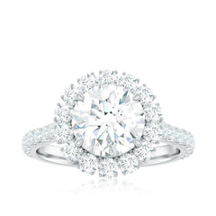 Zircon Round Engagement Ring with Floating Halo and Side Stones