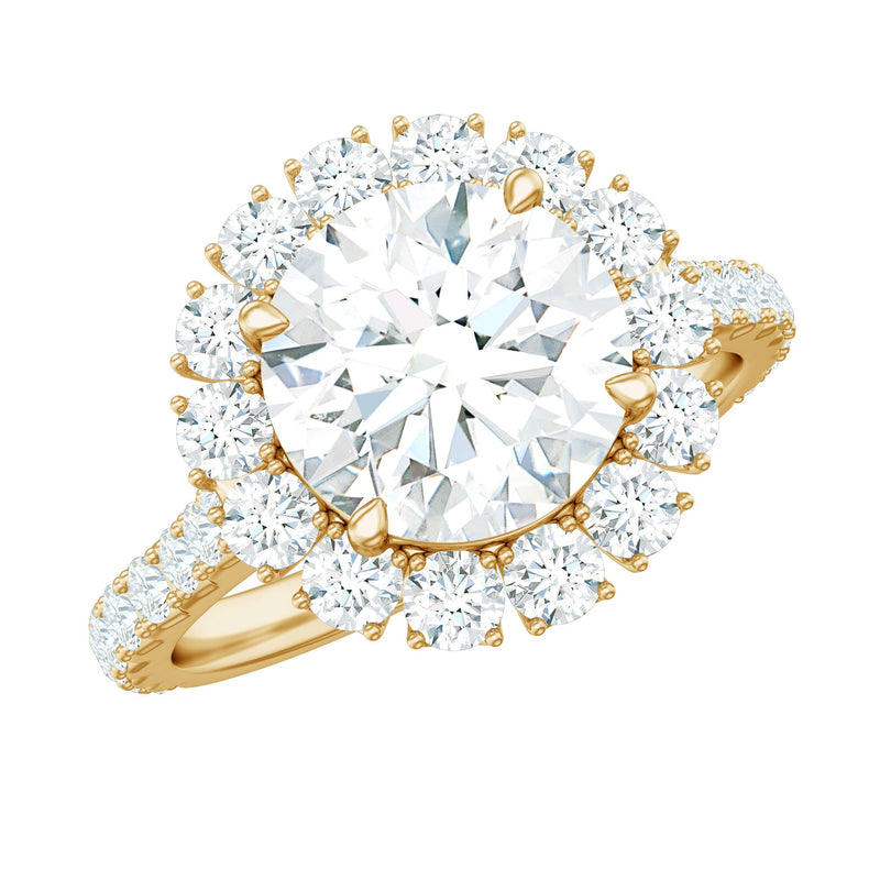 Zircon Round Engagement Ring with Floating Halo and Side Stones