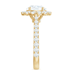 Zircon Round Engagement Ring with Floating Halo and Side Stones
