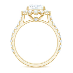 Zircon Round Engagement Ring with Floating Halo and Side Stones