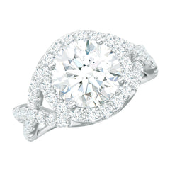 Round Shape Zircon Crossover Engagement Ring in Gold