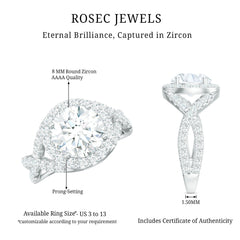 Round Shape Zircon Crossover Engagement Ring in Gold