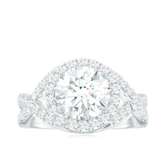 Round Shape Zircon Crossover Engagement Ring in Gold