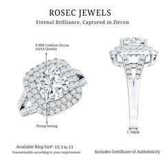 Vintage Style Cubic Zirconia Double Halo Engagement Ring with Split Shank
