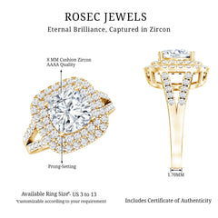 Vintage Style Cubic Zirconia Double Halo Engagement Ring with Split Shank