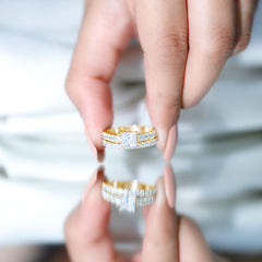Princess Cut Zircon Wedding Ring Set with Enhancer Band