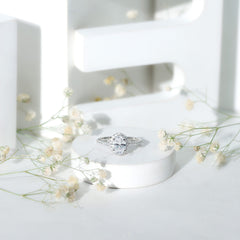 Oval Zircon Halo Engagement Ring