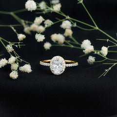 Oval Zircon Halo Engagement Ring