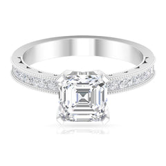 Asscher Cut Zircon Solitaire Engagement Ring
