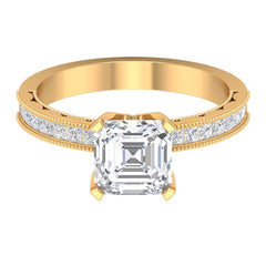 Asscher Cut Zircon Solitaire Engagement Ring