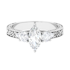 Certified Zircon Three Stone Engraved Band Ring