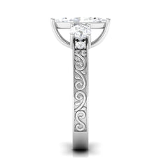 Certified Zircon Three Stone Engraved Band Ring
