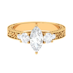 Certified Zircon Three Stone Engraved Band Ring