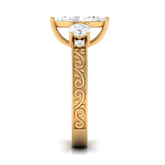 Certified Zircon Three Stone Engraved Band Ring