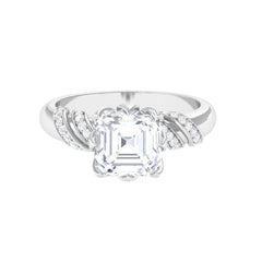 3.5 CT Asscher Zircon Designer Solitaire Engagement Ring in Petal Prong Setting