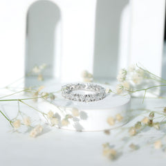 Claw Set Cubic Zirconia Heart Eternity Band Ring in Gold