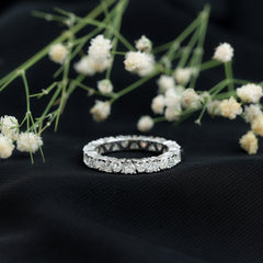 Claw Set Cubic Zirconia Heart Eternity Band Ring in Gold