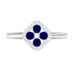 1/2 CT Blue Sapphire Cluster Ring with Diamond Accent