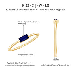 2.5X5 MM Baguette Cut Blue Sapphire Solitaire Ring in 4 Prong Diagonal Setting